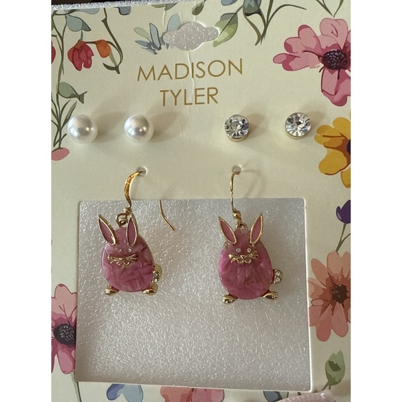 Easter Bunny Earrings SPRING Pearls Rhinestones Gold Hoops Earrings Lot - Picture 2 of 5